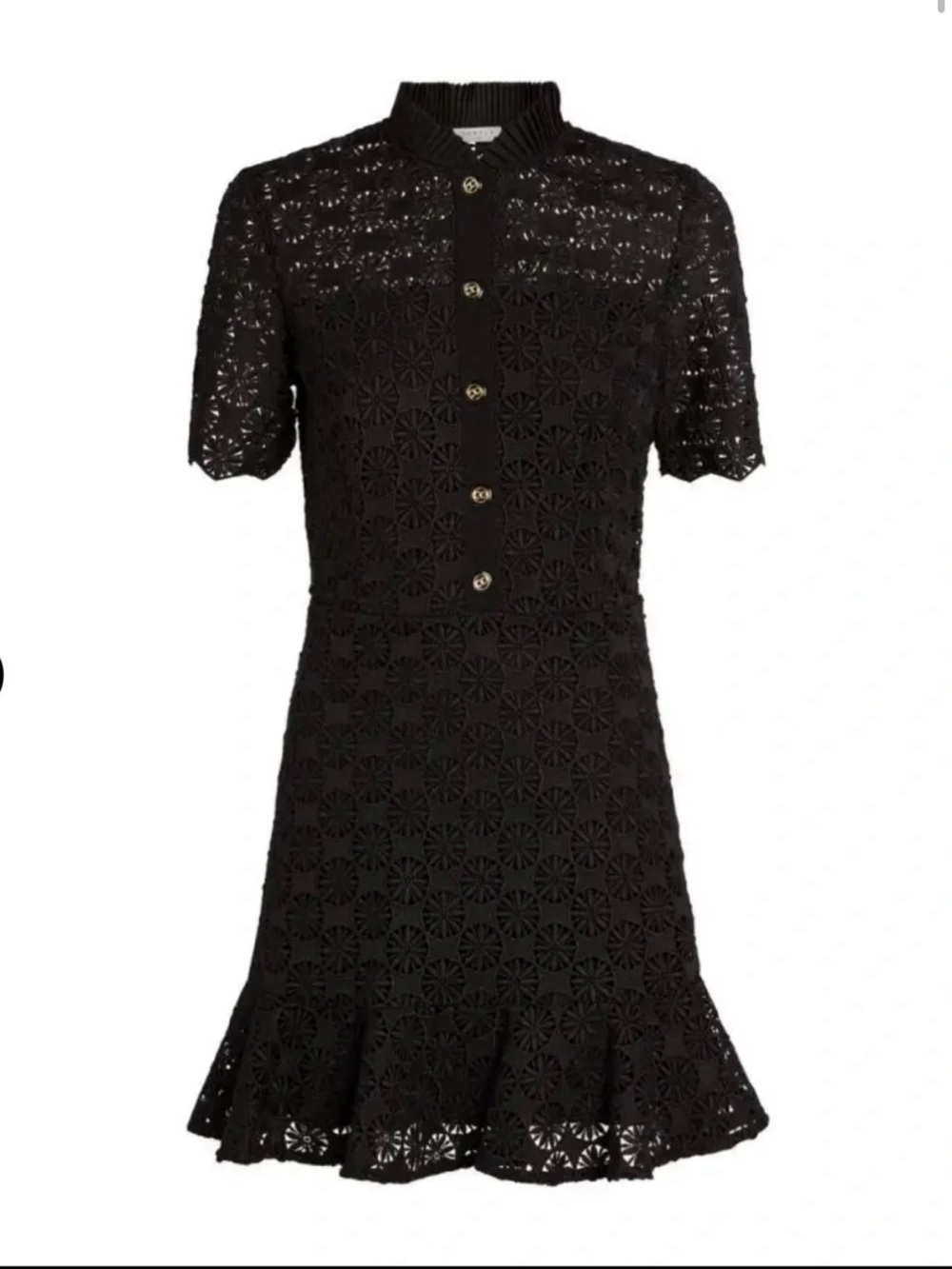 SANDRO Black Lace Short-Sleeve Button Front Dress